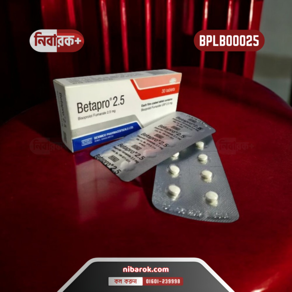 Betapro 2.5 Tablet - Bisoprolol Hemifumarate 2.5mg for hypertension, angina, and heart failure management.