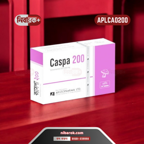 A blister pack of Caspa 200 tablets containing antifungal medication Voriconazole.