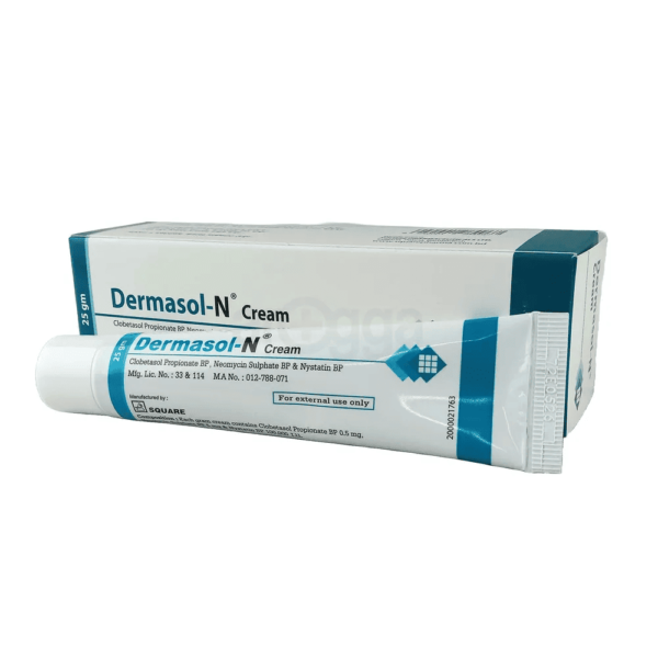 Tube of topical ointment for treating psoriasis, eczema, and skin inflammation, with combined anti-inflammatory, antibiotic, and antifungal properties.