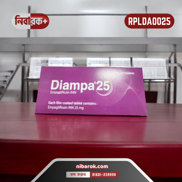 Diampa 25 Tablet packaging featuring Empagliflozin 25mg by Renata Pharma