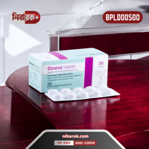 A Dinovo 500/20 tablet blister pack with Beximco Pharmaceuticals branding.