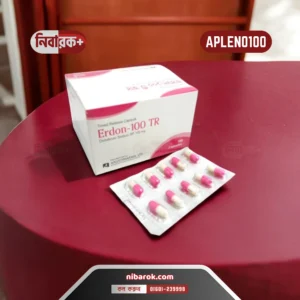 A red and white blister pack of Erdon 100 TR capsules, containing 100 mg of Diclofenac Sodium, displayed with the Aristopharma Ltd. logo.