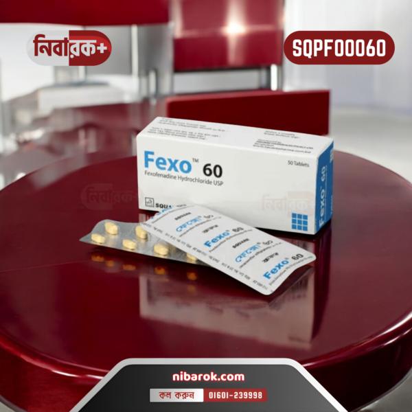 Fexo 60 tablet packaging showing the 60 mg Fexofenadine Hydrochloride dosage from Square Pharmaceuticals.