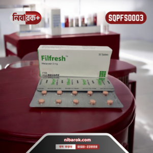 Bottle of Filfresh 3 tablets, a melatonin-based sleep aid for treating insomnia and jet lag symptoms, placed on a bedside table.