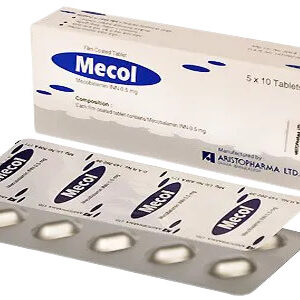 Mecol 500 mcg tablet by Aristopharma for anemia and neuropathy treatment, featuring Mecobalamin, an active form of vitamin B12