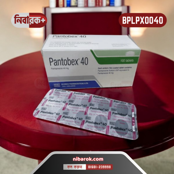 Image of Pantobex 40 tablets, a proton pump inhibitor by Beximco Pharmaceuticals, in its packaging.