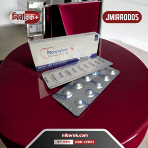 Image of Rovator 5 tablet packaging from Nipro JMI Pharma Ltd, displaying the product name, dosage (5 mg), and Rosuvastatin content for managing cholesterol and reducing cardiovascular risks.