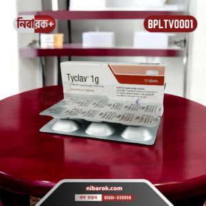 A pack of Tyclav 1g Tablets with detailed product information and dosage instructions.