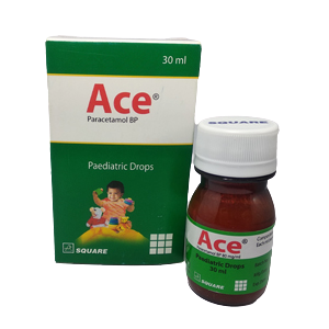 Ace Pediatric Drops 30ml bottle with dosage instructions on the label."