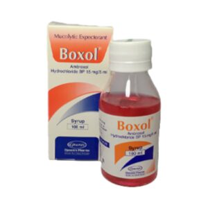 Boxol 100 ml syrup bottle with detailed labeling and instructions.