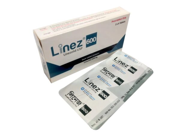 Linezolid 600mg tablet packaging for treating resistant bacterial infections.