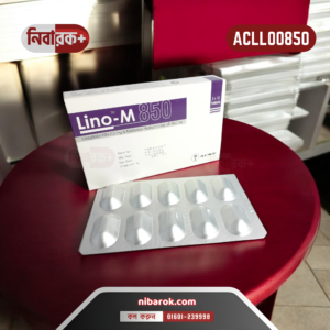 A strip of Lino-M 850 tablets featuring clear branding, dosage, and manufacturing details by The ACME Laboratories Ltd.