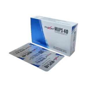 Maxpro MUPS 40mg tablets in blister packaging, displayed on a clean white surface