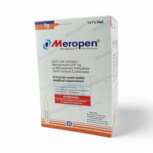 Meropenem IV injection packaging for treating severe bacterial infections