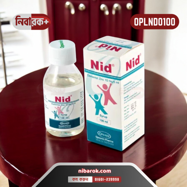 Image of a 100 ml bottle of Nid Syrup by Opsonin Pharma Limited, with clearly visible labeling and dosage details.