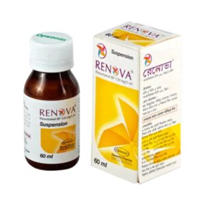 Bottle of Renova 60 ml Oral Suspension with paracetamol 60 mg by Opsonin Pharma Limited.