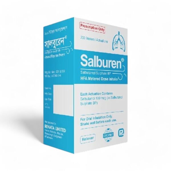 Image of Salburen 100 inhaler, a fast-acting bronchodilator by Renata Pharma Ltd.