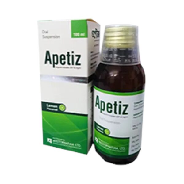 Bottle of Apetiz syrup with clear labeling and dosage instructions.