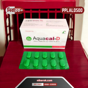 Aquacal-D tablet blister pack with dosage details and manufacturer information.