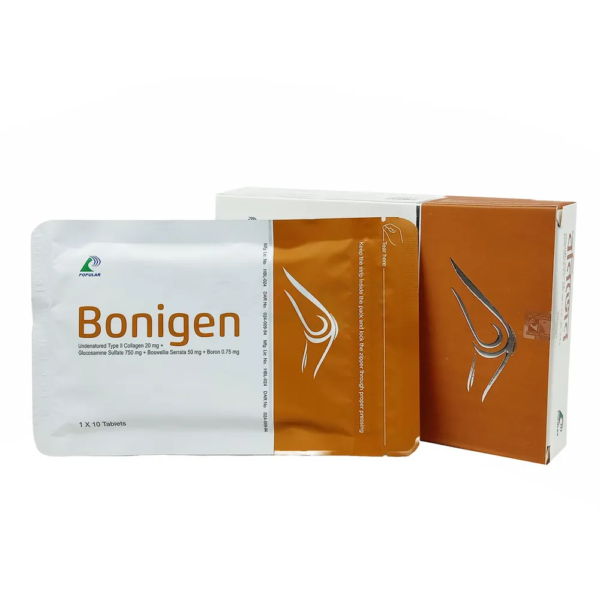 Bonigen tablet blister pack with clear labeling and dosage details."