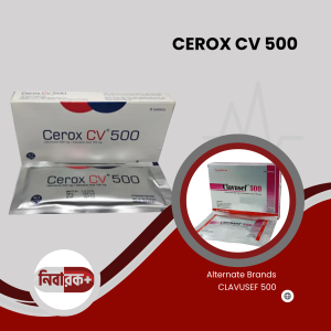 Cerox CV 500 film-coated tablet with detailed dosage and packaging information.