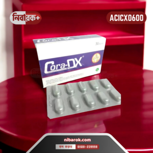 Cora-DX tablet packaging with calcium and vitamin D3 supplement details.