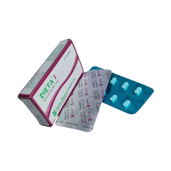 Dieta 1 (Glimepiride 1mg) tablet pack from Pacific Pharmaceuticals Ltd. for Type 2 diabetes management.