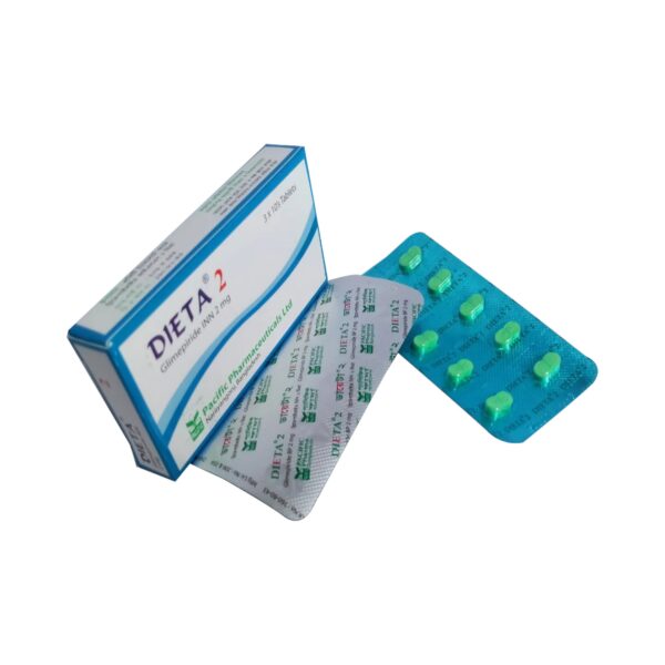 Dieta 2 (Glimepiride 2mg) tablet pack from Pacific Pharmaceuticals Ltd. for Type 2 diabetes management.