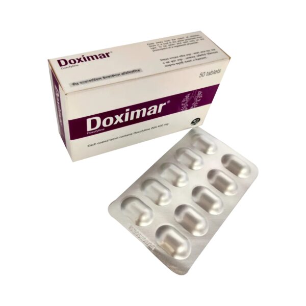 Doximar 400 tablet packaging for respiratory treatment.