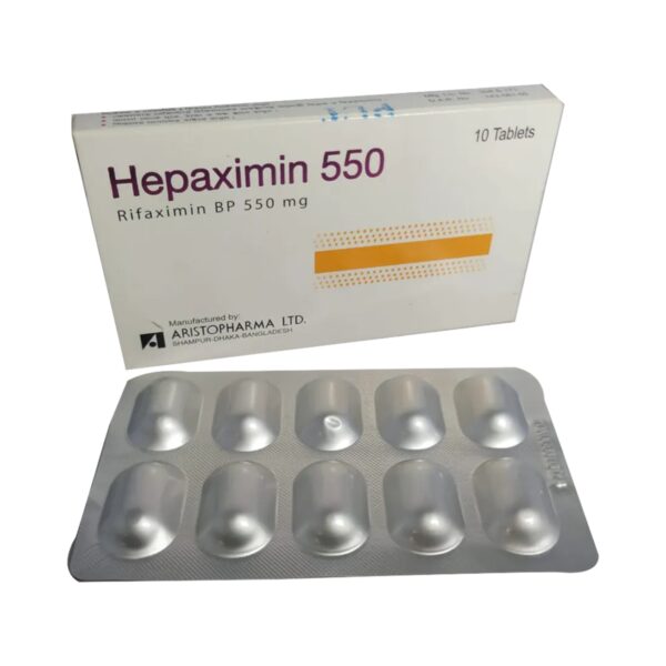 Hepaximin 550 mg tablet in its original packaging by Aristopharma Ltd.