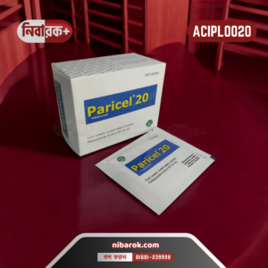 Paricel 20 tablet pack containing Rabeprazole Sodium for acid reflux and ulcer treatment.