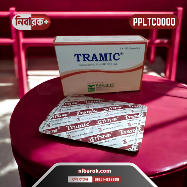 Tramic (Tranexamic Acid 500mg) capsule pack from Pacific Pharmaceuticals Ltd. for bleeding disorders and surgical bleeding control.