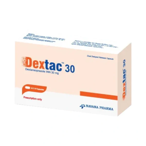 Dextac 30 capsule image with clear label