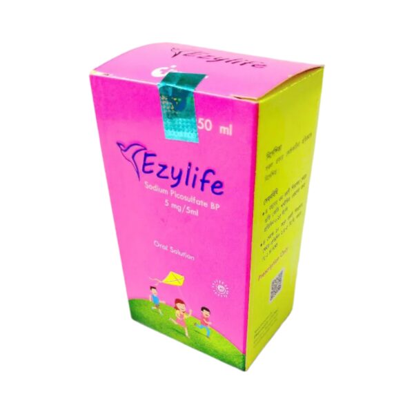 Bottle of Ezylife Kids Oral Solution with label showing dosage and brand name.