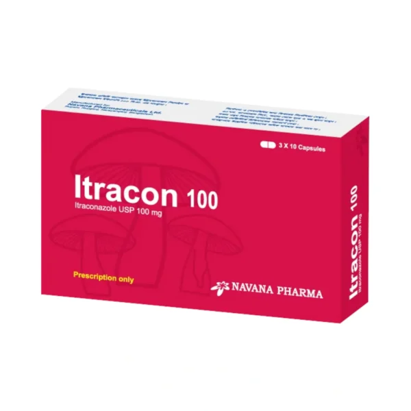 Itracon 100 capsule image with clear label