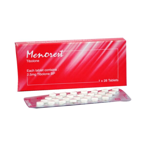 Menorest 2.5 Tablet (Tibolone 2.5mg) in original packaging by Renata Pharma Ltd