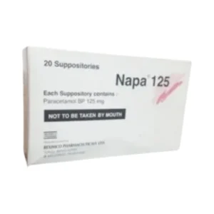 Napa 125 Suppository box image with clear paracetamol label.