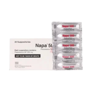 Napa 500 Suppository image showing clear Paracetamol label.