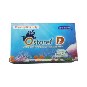 Ostoref D Tablets in packaging, containing Coral Calcium and Vitamin D3 for bone health.