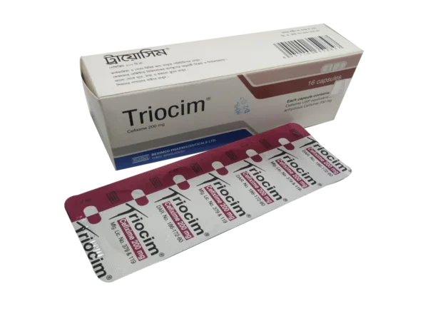 Triocim 200 capsule image with clear label.